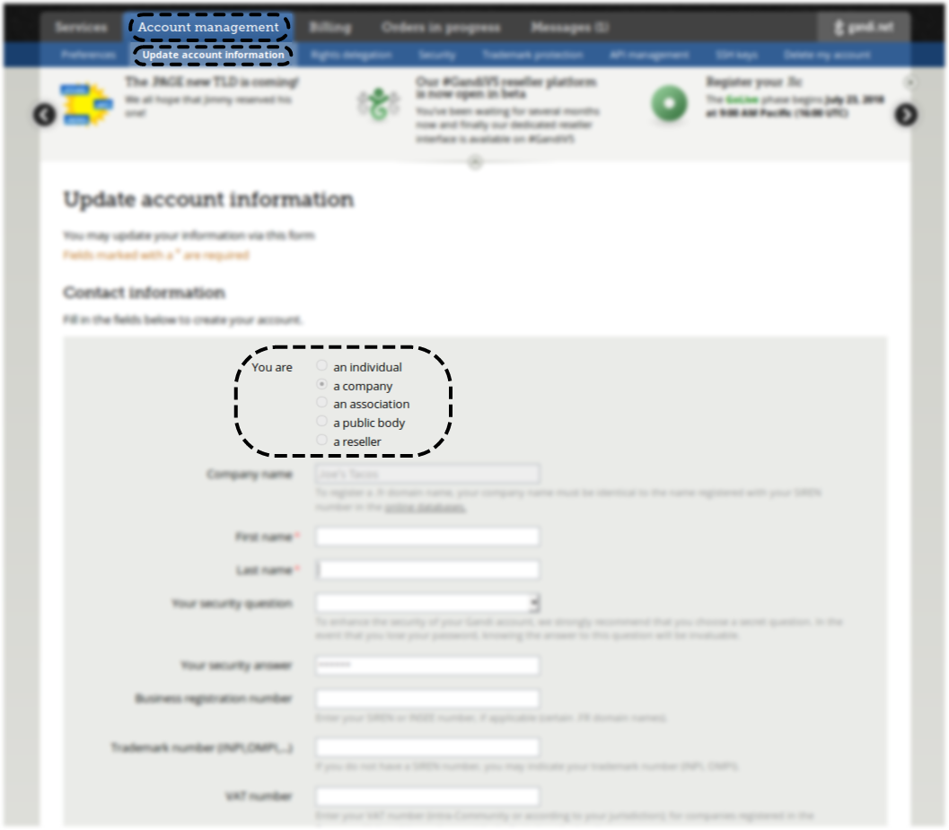 Clicking on Account Management, then Update account information, takes you to your contact information.